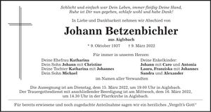 Traueranzeige Johann Betzenbichler