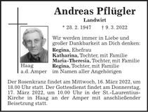 Traueranzeige Andreas Pflügler