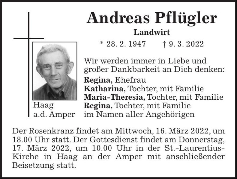 Traueranzeige Andreas Pflügler