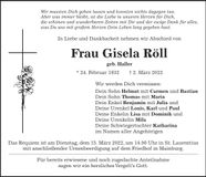 Traueranzeige Gisela Röll