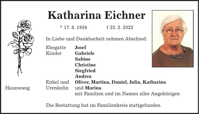 Traueranzeige Katharina Eichner