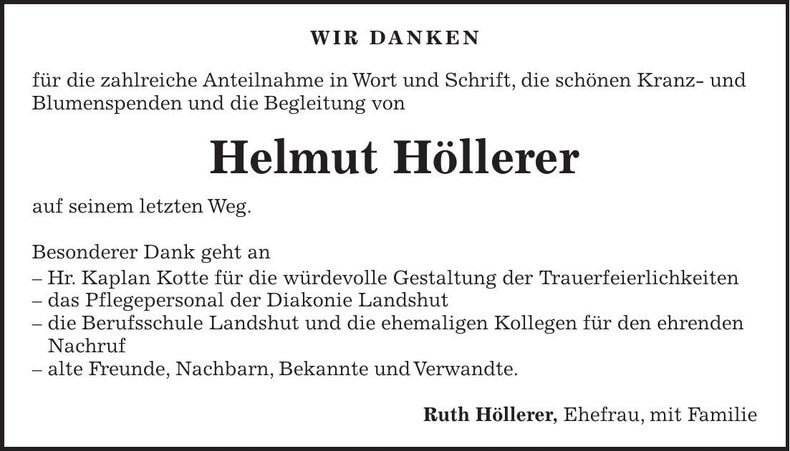 Traueranzeige Helmut Höllerer