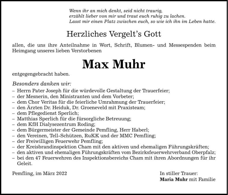 Traueranzeige Max Muhr