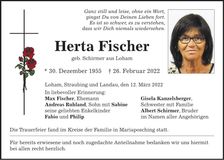 Traueranzeige Herta Fischer