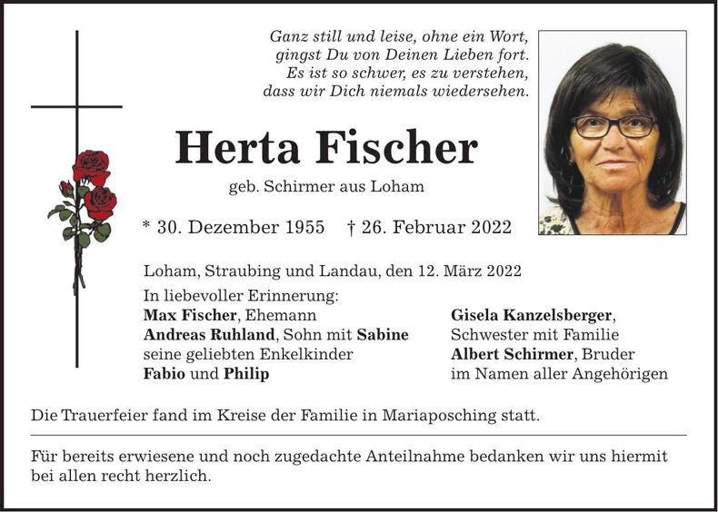 Traueranzeige Herta Fischer