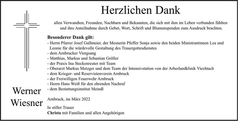 Traueranzeige Werner Wiesner