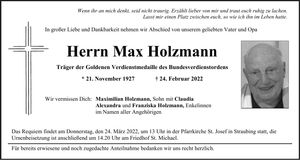 Traueranzeige Max Holzmann