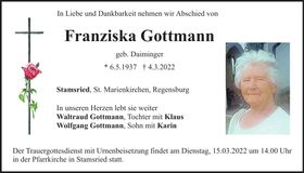 Traueranzeige Franziska Gottmann