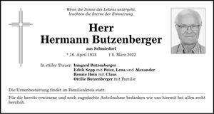 Traueranzeige Hermann Butzenberger