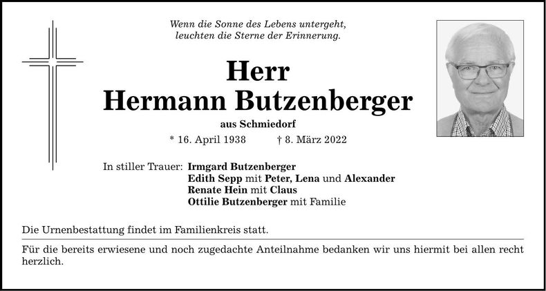 Traueranzeige Hermann Butzenberger