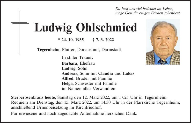 Traueranzeige Ludwig Ohlschmied
