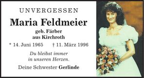 Traueranzeige Maria Feldmeier