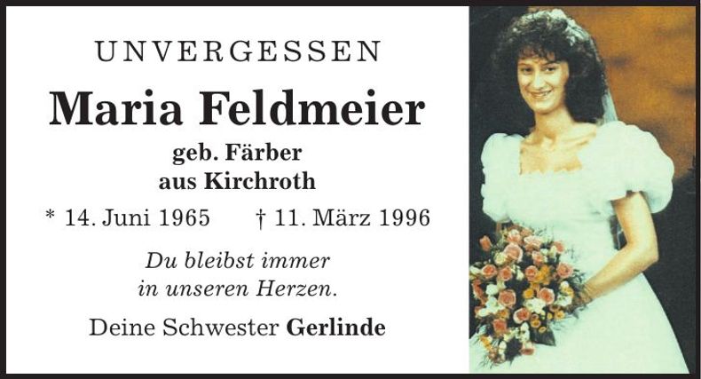 Traueranzeige Maria Feldmeier