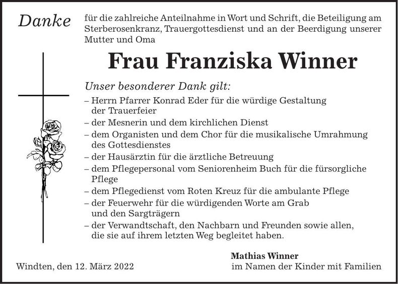 Traueranzeige Franziska Winner