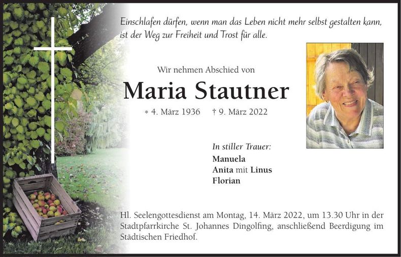Traueranzeige Maria Stautner