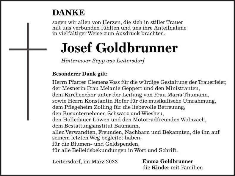 Traueranzeige Josef Goldbrunner