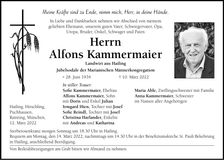 Traueranzeige Alfons Kammermaier