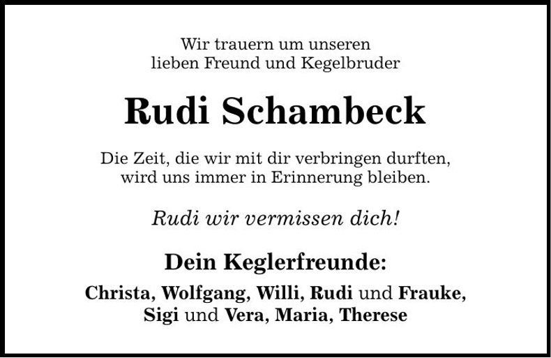 Traueranzeige Rudi Schambeck