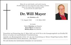 Traueranzeige Dr. Will Mayer