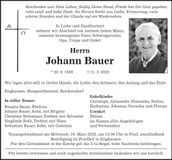 Traueranzeige Johann Bauer