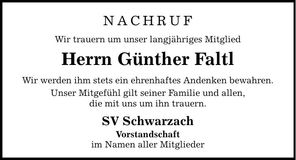 Traueranzeige Günther Faltl