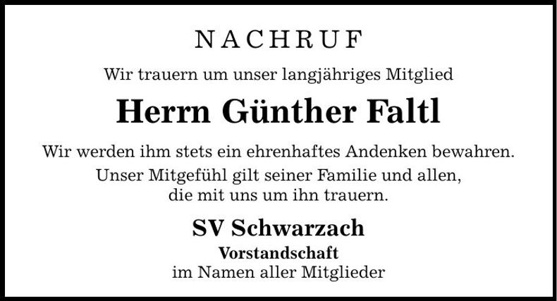 Traueranzeige Günther Faltl