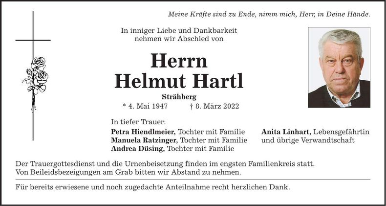 Traueranzeige Helmut Hartl