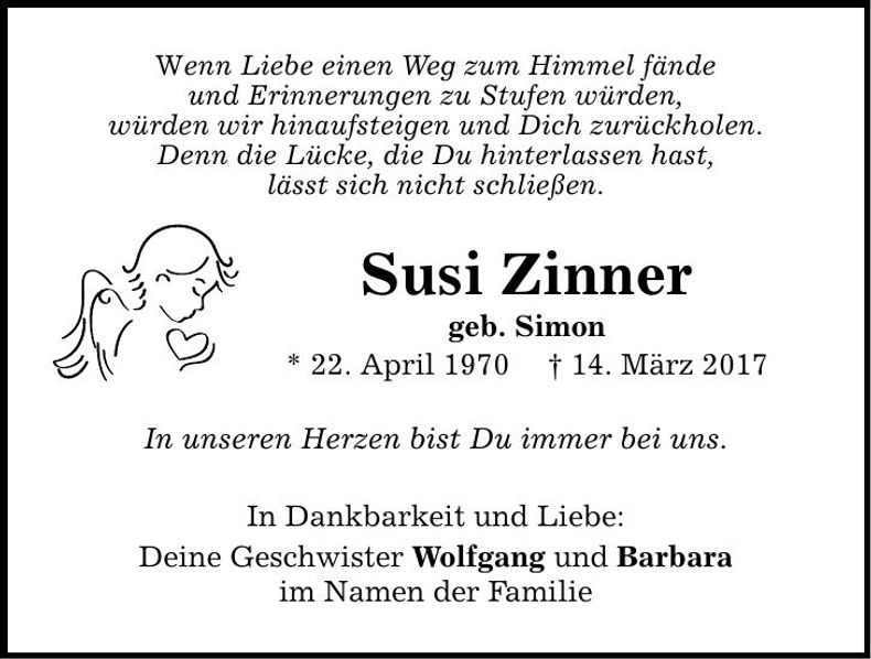 Traueranzeige Susi Zinner