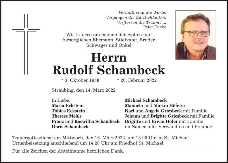 Traueranzeige Rudolf Schambeck