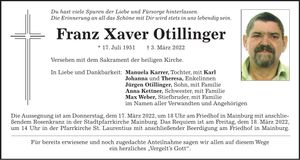 Traueranzeige Otillinger Franz Xaver