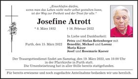 Traueranzeige Josefine Atrott