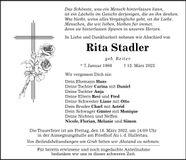 Traueranzeige Rita Stadler