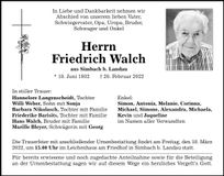 Traueranzeige Friedrich Walch