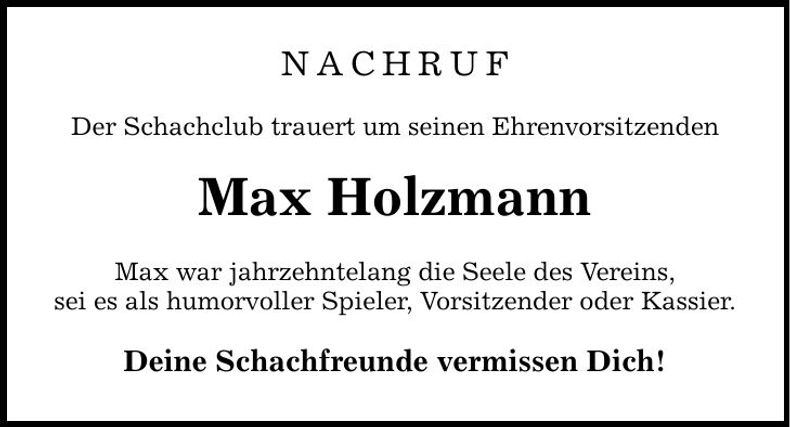 Traueranzeige Max Holzmann