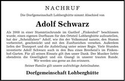 Traueranzeige Adolf Schwarz