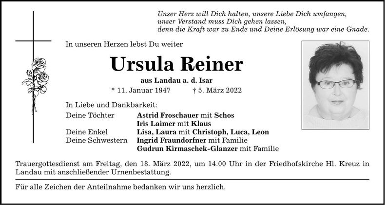 Traueranzeige Ursula Reiner