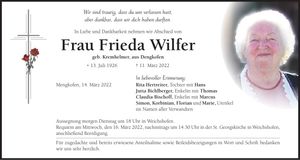 Traueranzeige Frieda Wilfer