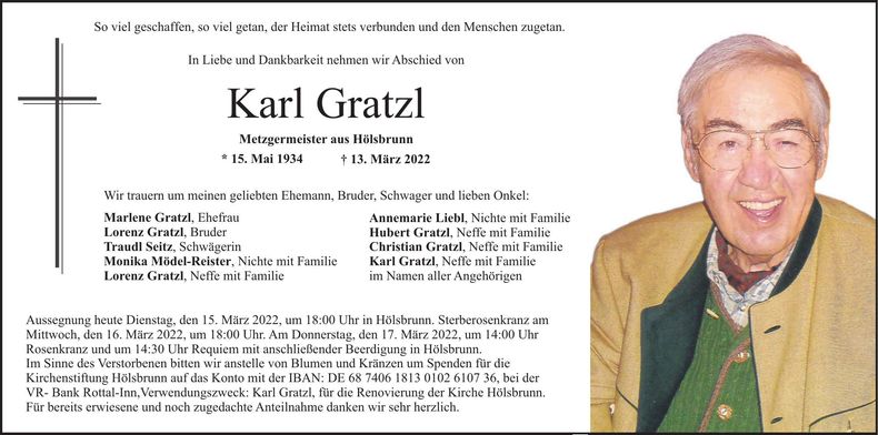 Traueranzeige Karl Gratzl