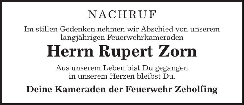 Traueranzeige Rupert Zorn