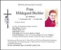 Traueranzeige Hildegard Bichler