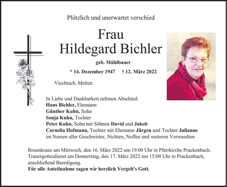 Traueranzeige Hildegard Bichler