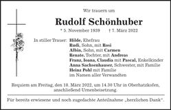 Traueranzeige Rudolf Schönhuber