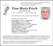 Traueranzeige Maria Frisch