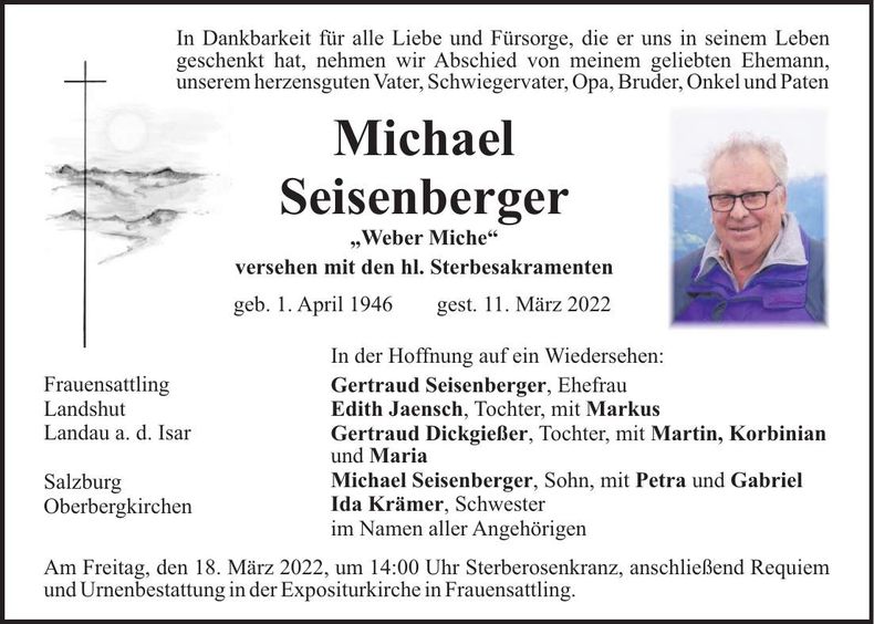Traueranzeige Michael Seisenberger