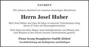 Traueranzeige Josef Huber