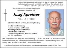 Traueranzeige Josef Spreitzer
