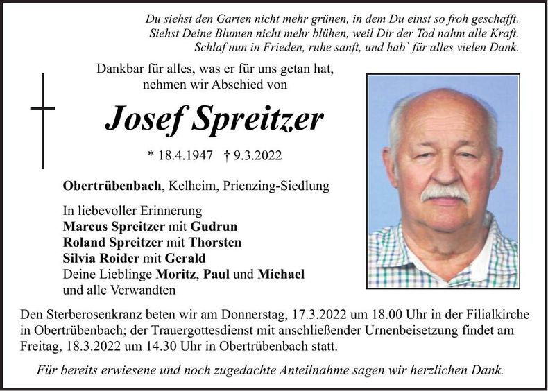 Traueranzeige Josef Spreitzer