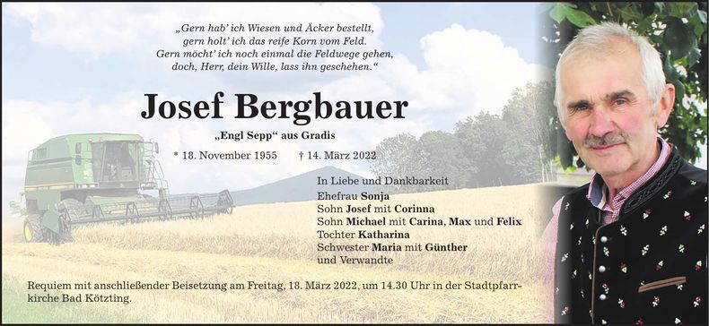 Traueranzeige Josef Bergbauer