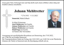 Traueranzeige Johann Mehltretter