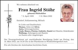Traueranzeige Ingrid Stöhr